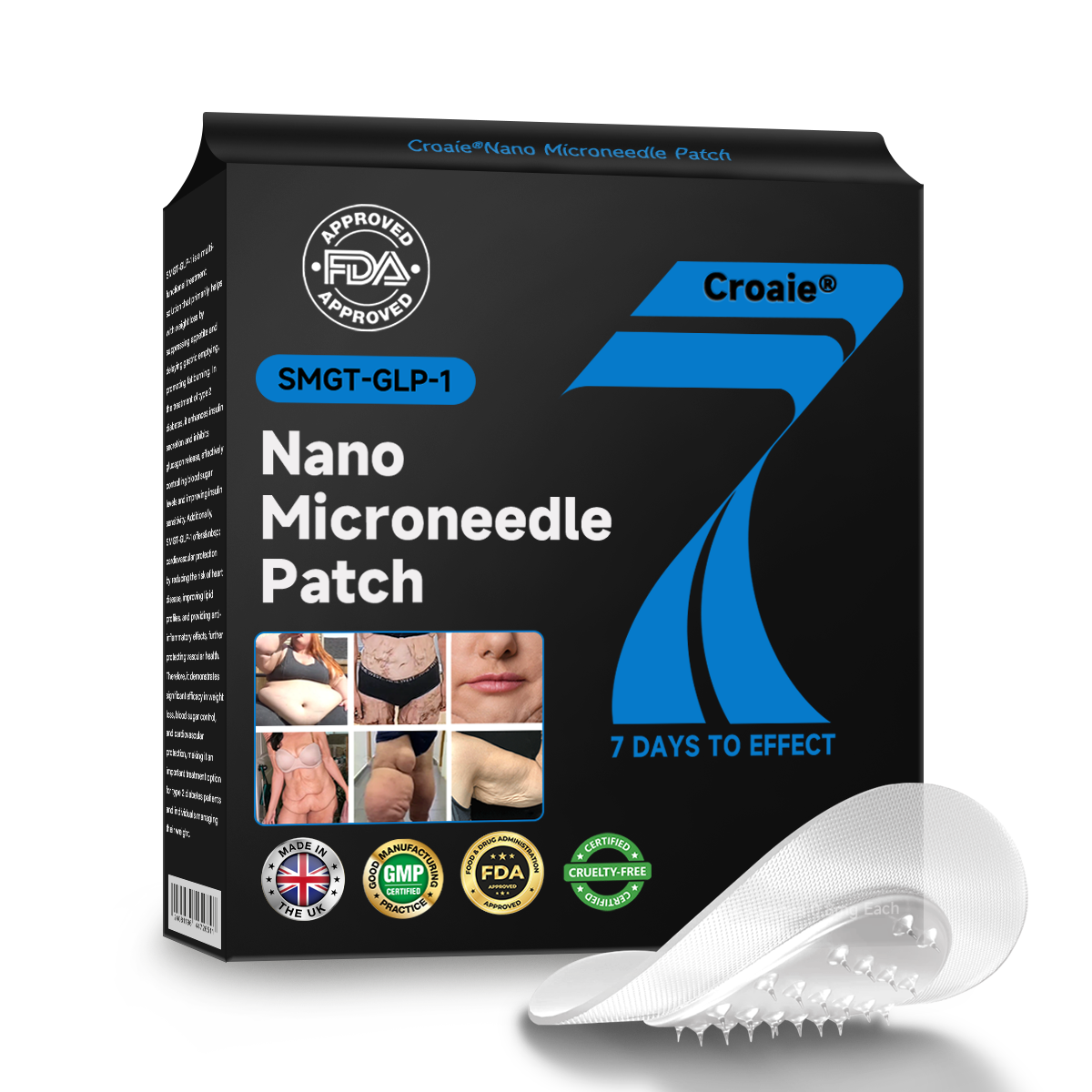 CROAIE ®🌟 Nano Microneedle Patch with SMGT-GLP-1 & Matrixyl 3000 – Slimming, Skin Tightening, Blood Sugar Support, No Injection, 7-Day Result