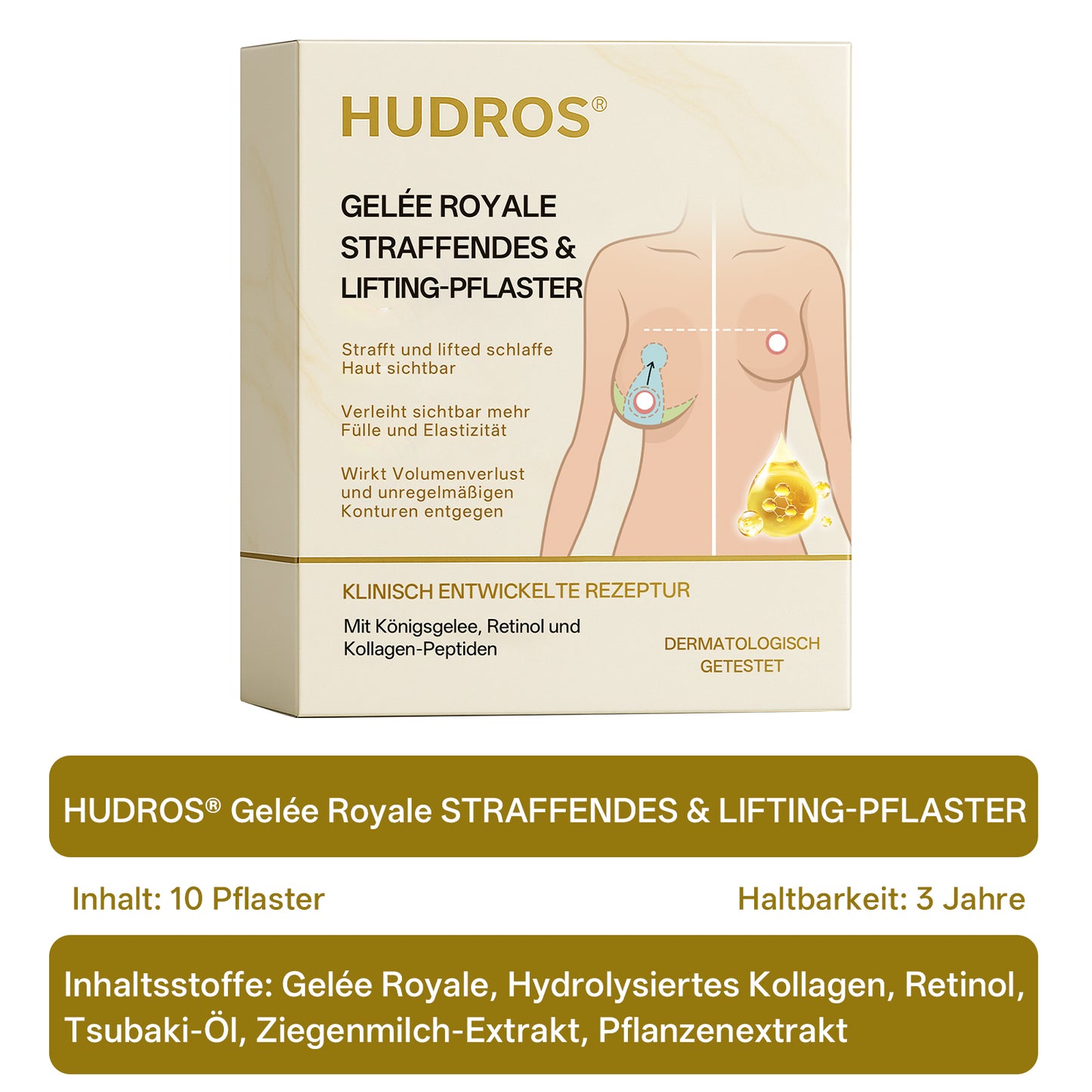 【Offizieller Flagship-Store】𝐇𝐔𝐃𝐑𝐎𝐒® Gelée Royale STRAFFENDES LIFTING-PFLASTER — Sicher in der Stillzeit anwendbar