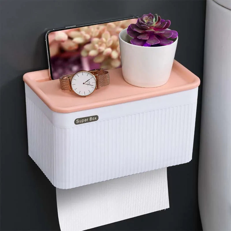 Wall Mount Toilet Roll Holder Tissue Box Waterproof Paper Towel Holder Case Storage Box Tray Portable Toilet Roll Holder